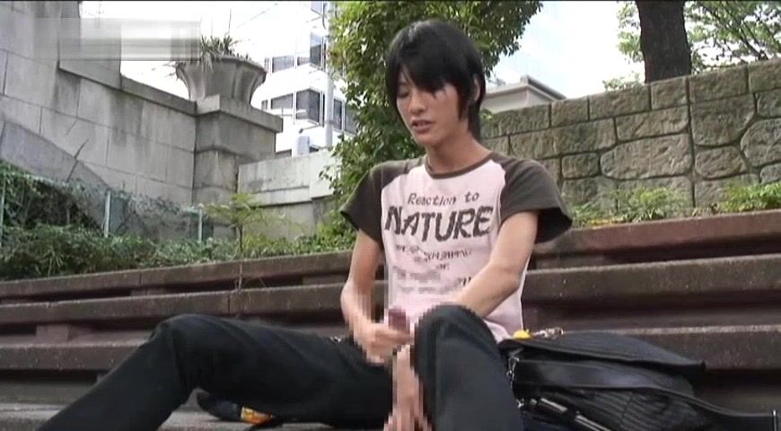 Japanese twink cums public outside