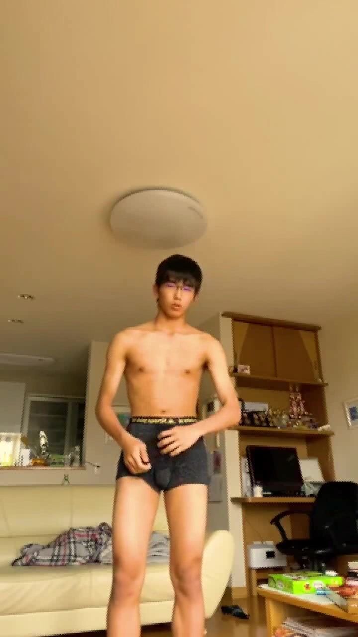 Japanese glasses twink strokes cock