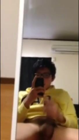 Japanese glasses twink strokes cock