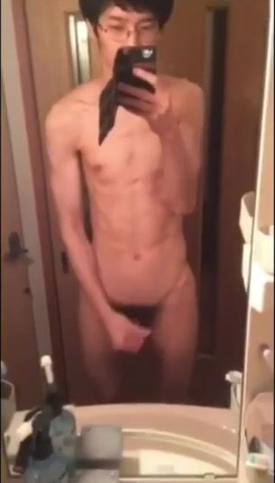 Japanese glasses boy masturbates hard 3