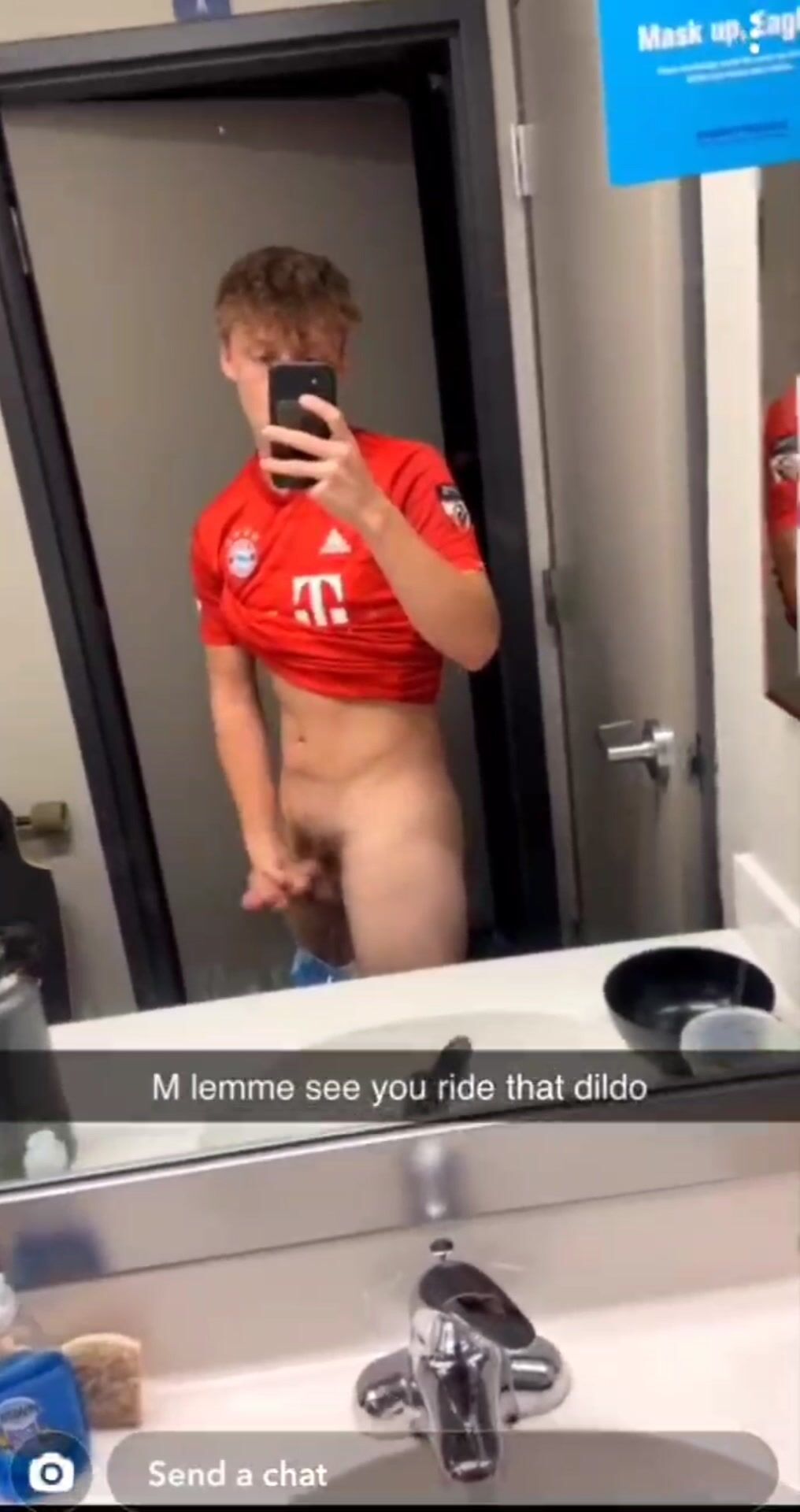 Twink jerks cock and cums in toilet