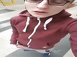 Glasses boy caught jerking in public gay porn