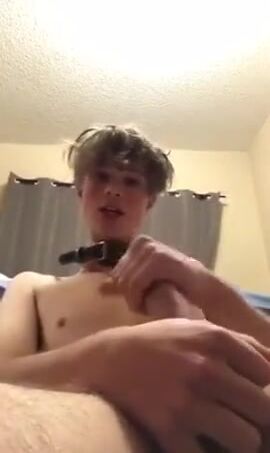 Horny twink jerks his cock for slutty girl
