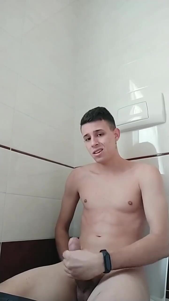 Jerking off in public toilet