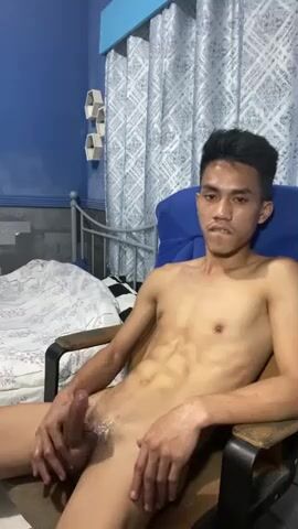 Filipino twink jerks hard cock for daddy