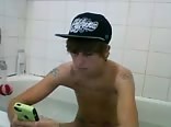 Twink jerks off all over the house