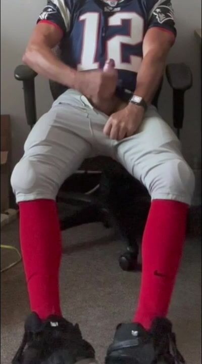 Jockdad87 shoots his load in football gear