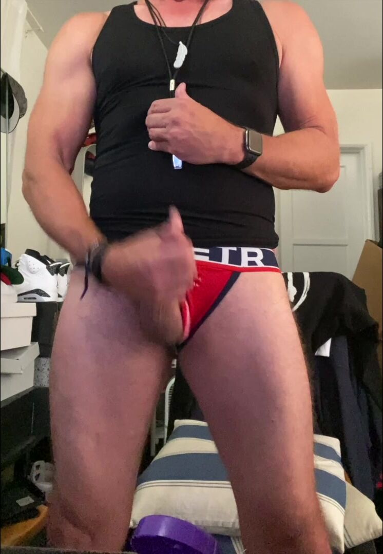 Jockdad87 shoots cum load in jockstrap