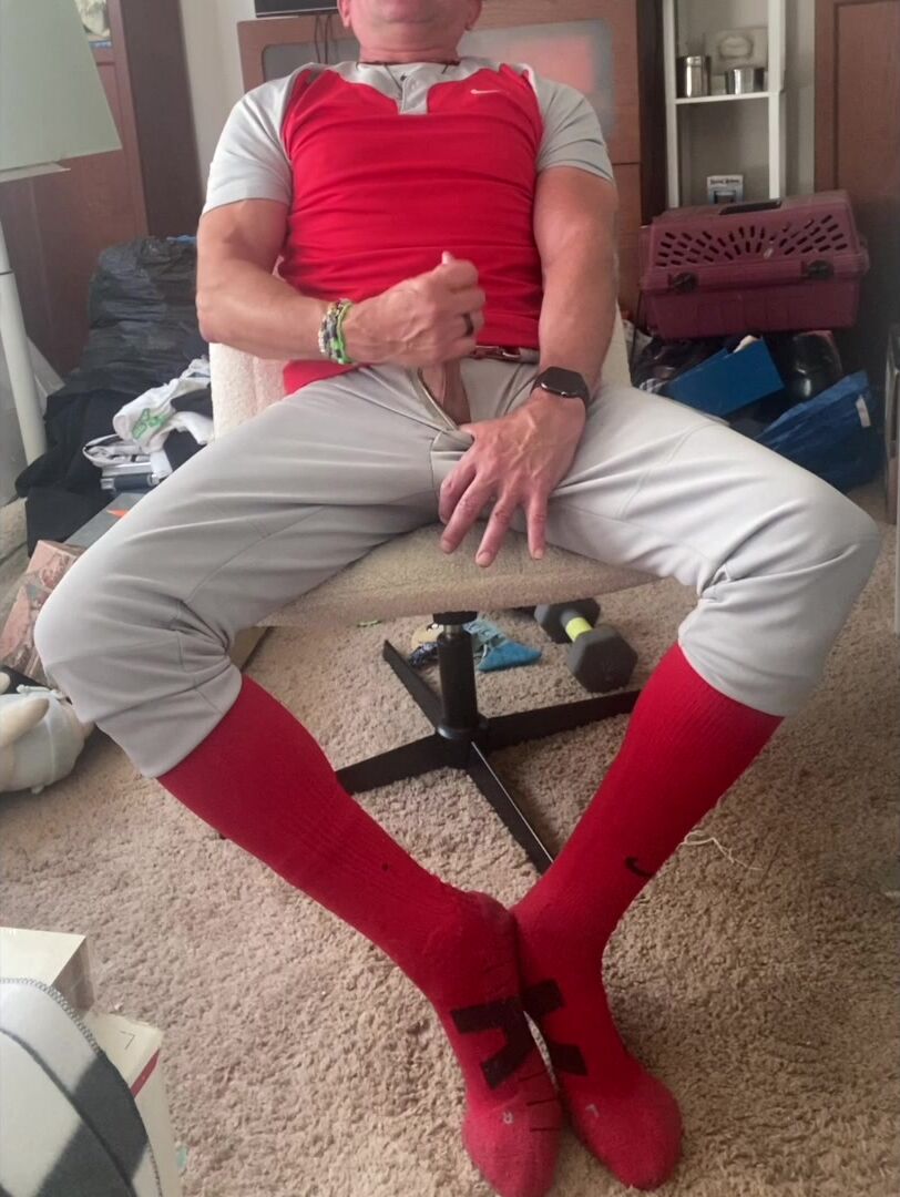 Jockdad87 unloads raw jock spunk in baseball gear