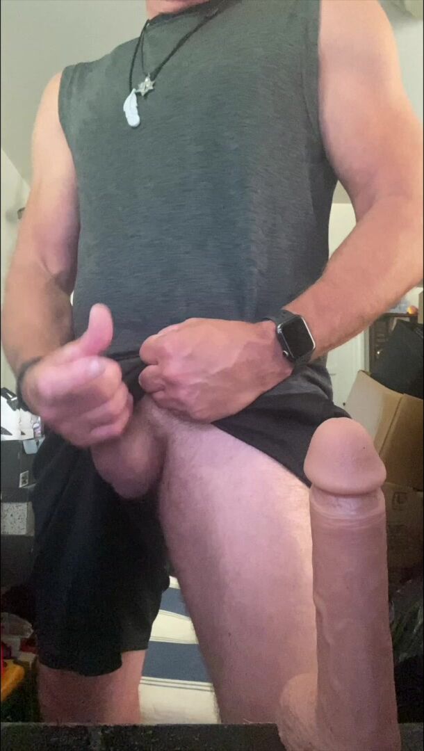 Muscular jockdad87 stuffs pocket pussy and unloads hot cum