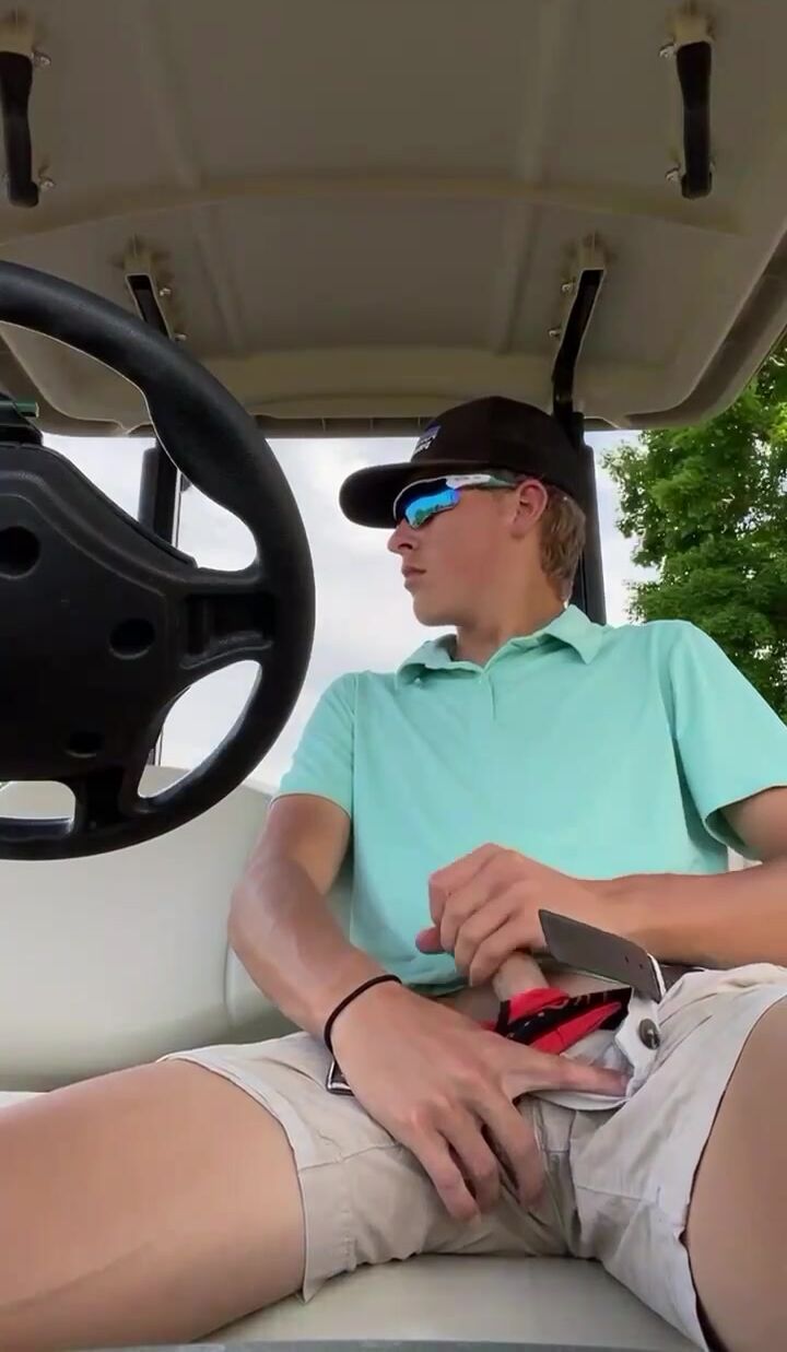 Junior golf boy risky wank outside on