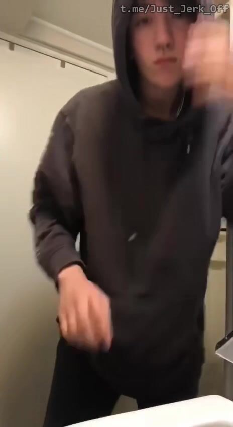 Twink jerks cock for daddy in bathroom