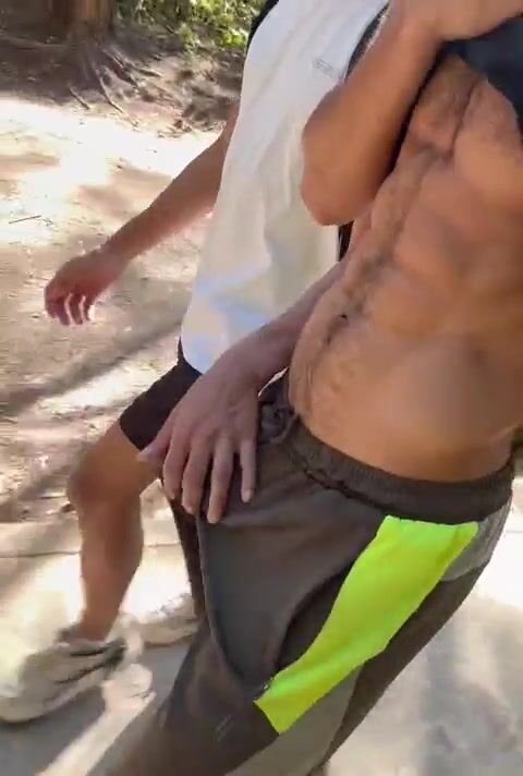 Just walking along with a friend & a hard on-no cum