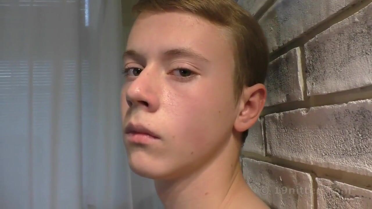 Kirill handsome blonde twink masturbates and cums on her body