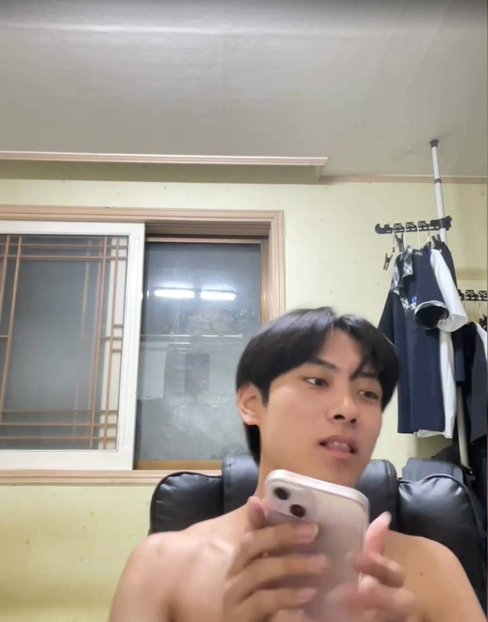 Korean boy shows off his cock