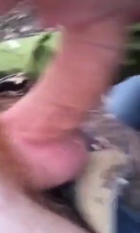 Outdoor lad sucks bareback cock