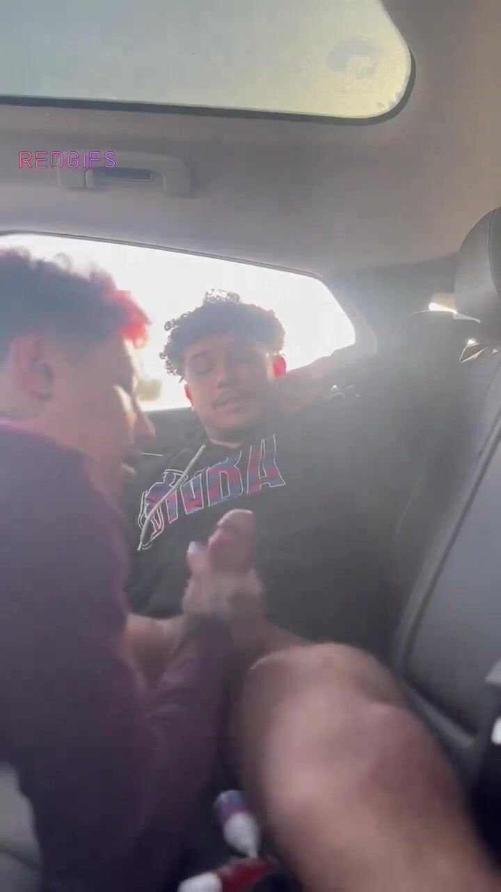 Latino twink strokes and sucks cock in car