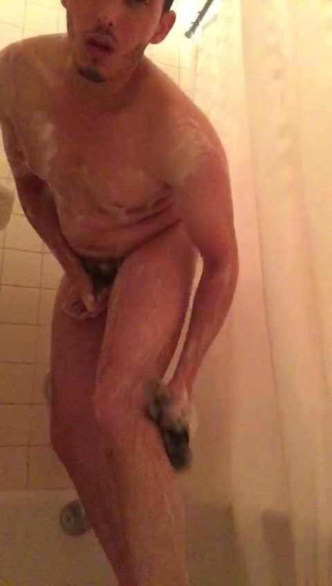 Latino straight boy jerks off for girl in shower