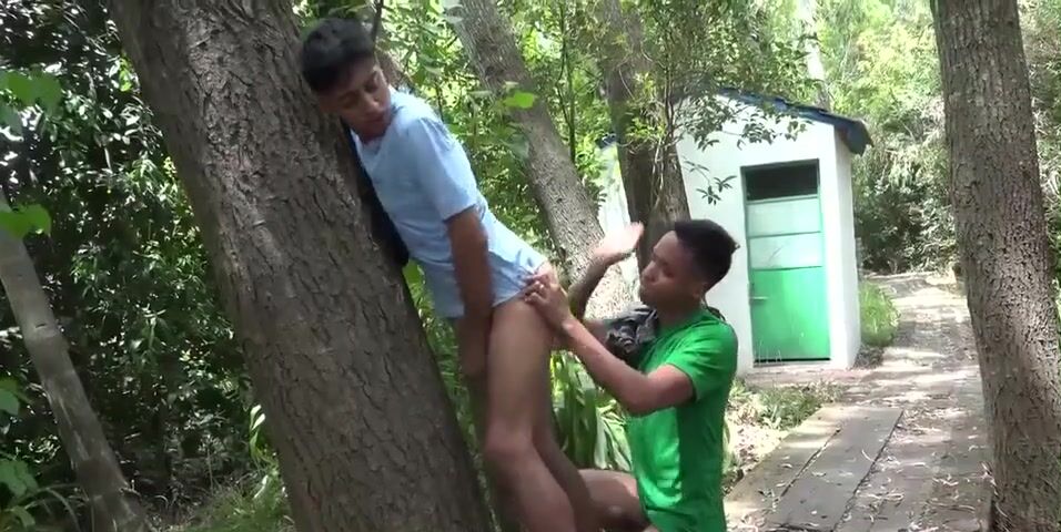 Latinos bareback in woods