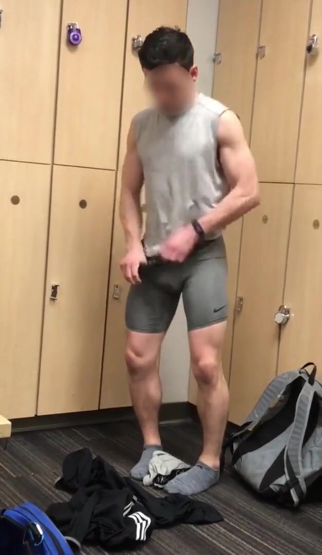 Locker room spycam catches hung uncut soft cock jock