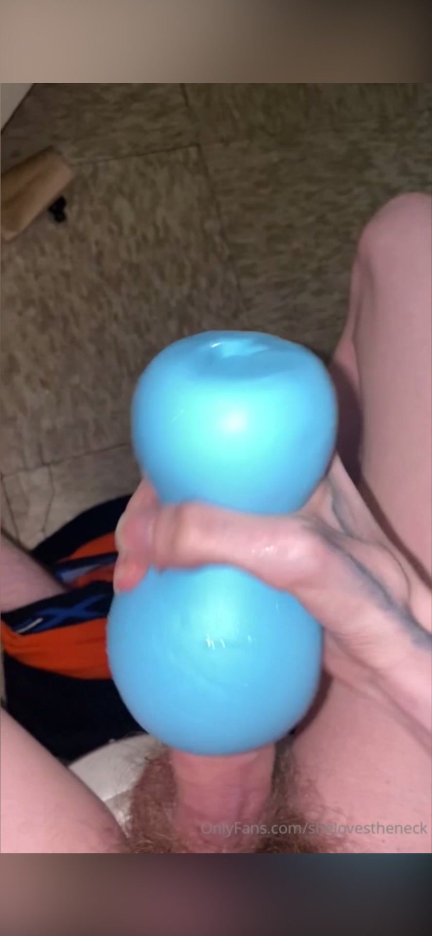 Longneck jerks off with toy