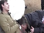 Twinks have bareback sex outside