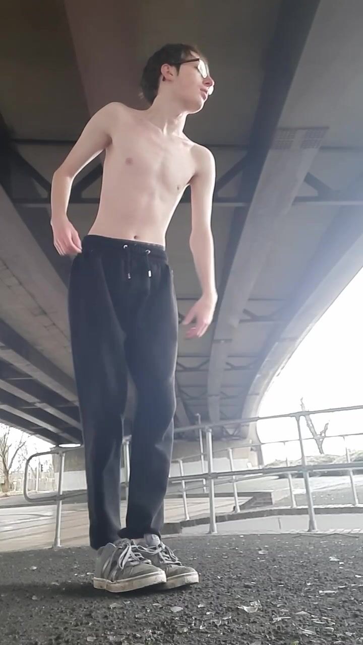 Marley strokes his cock and cums under bridge