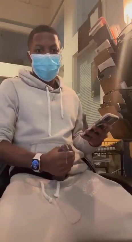 Masked black twink's selfie of him cumming 204
