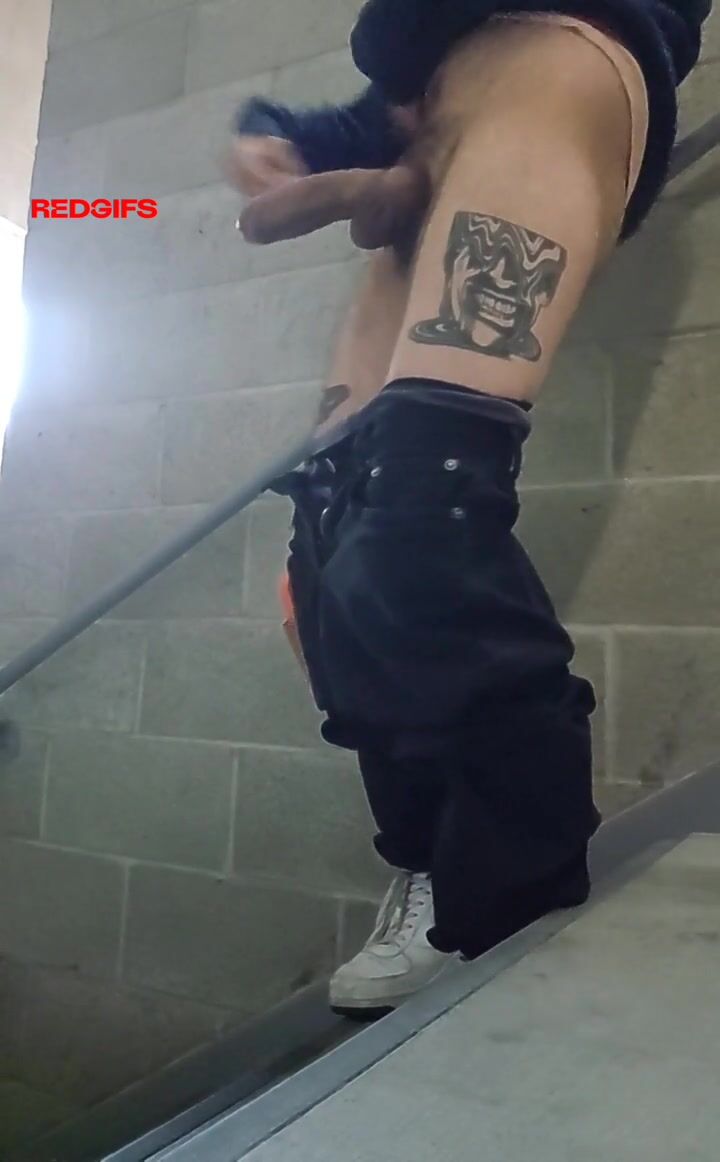 Massive cock stairwell bareback fuck