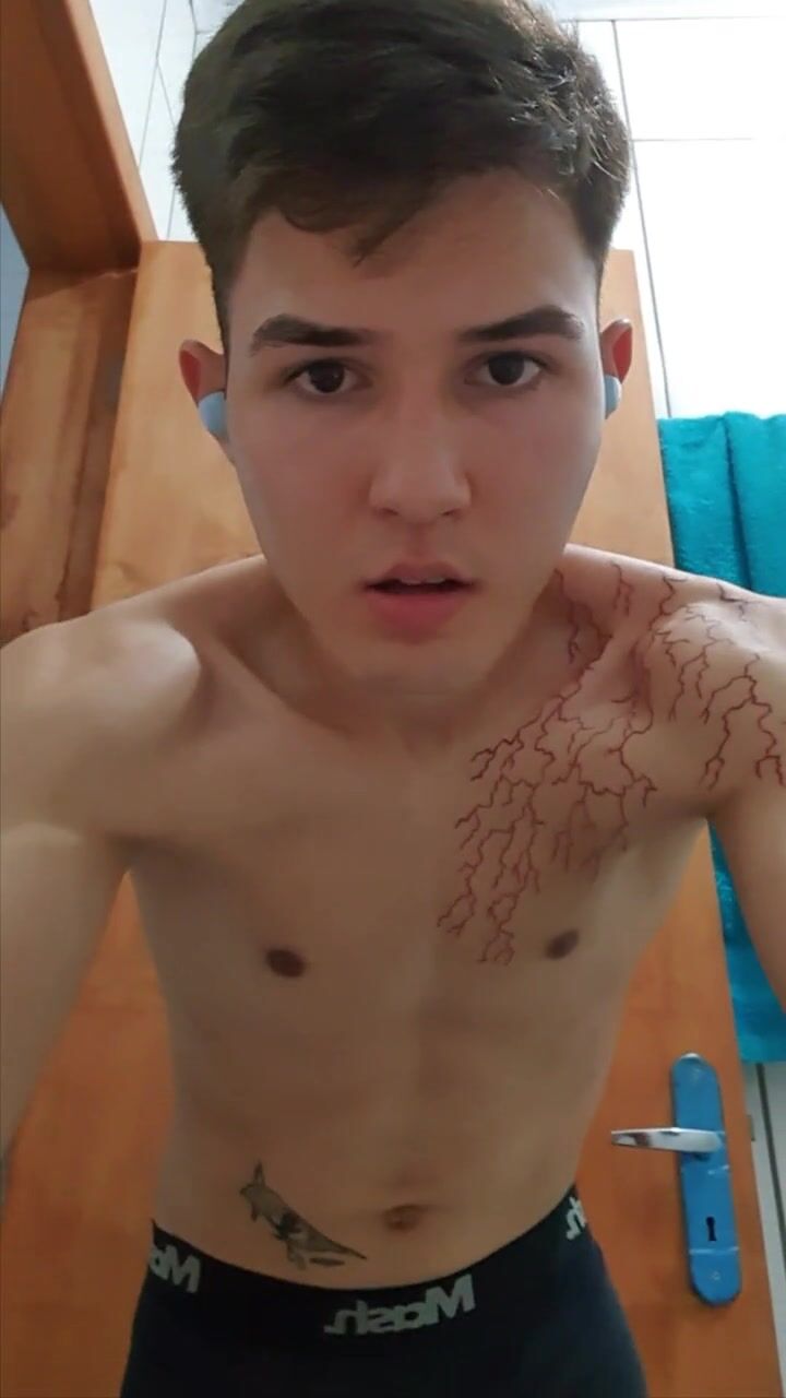 Sexy boy gives himself a handjob and licks his cum