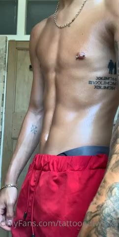 Slim twink strokes cock before shower