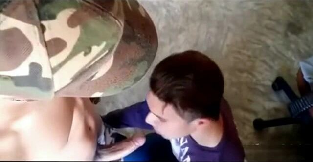 Military twink gets his cock sucked by buddy