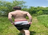 Mitch strips outdoors for the boys