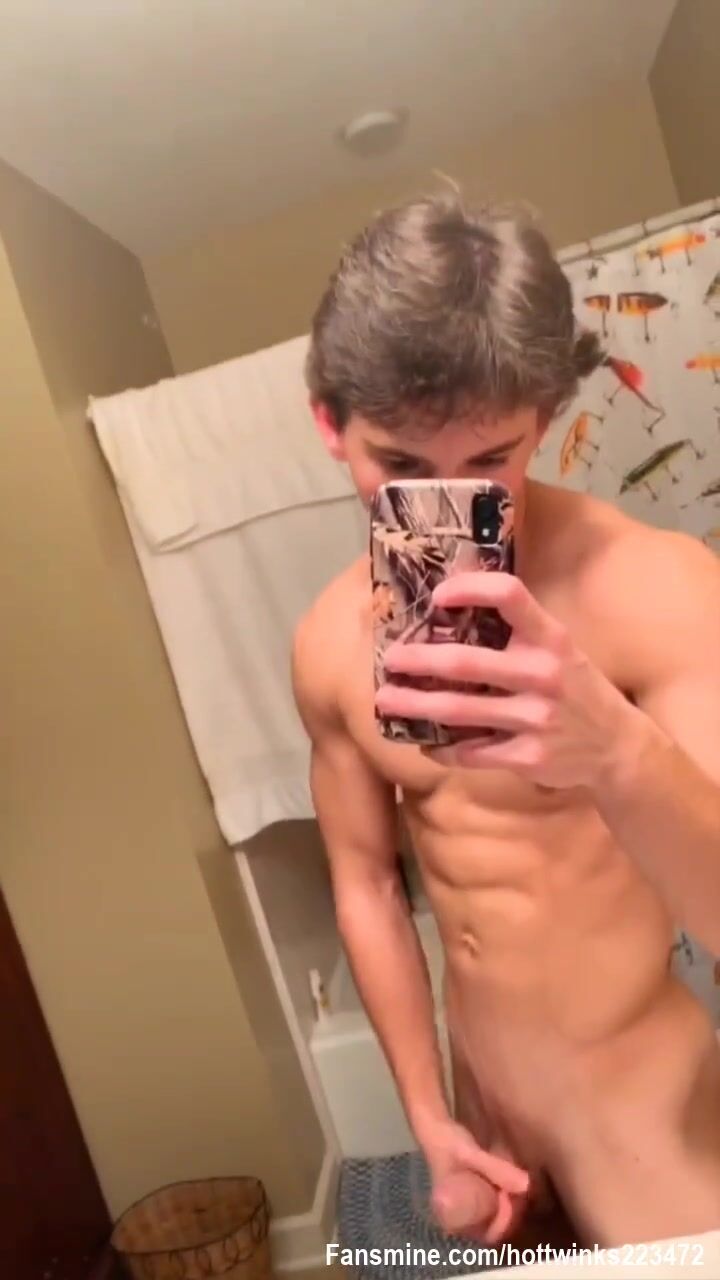 Muscle boy flexes, jerks and cums