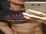 Muscled twink porn makes selfie squirting his cock juice