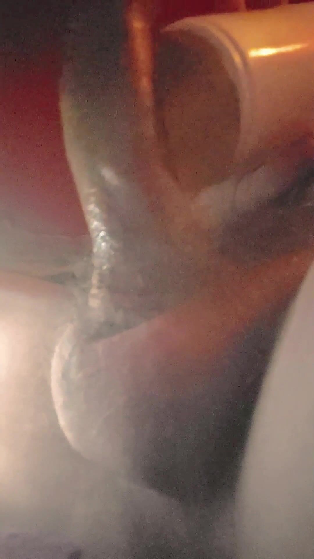 Big balls view of my throbbing cock cumming inside toy