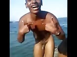 Naked around his friends
