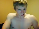 Athletic boy shows off his precum