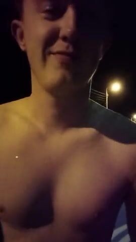 Naked twink gay boys engage in nightime street wank