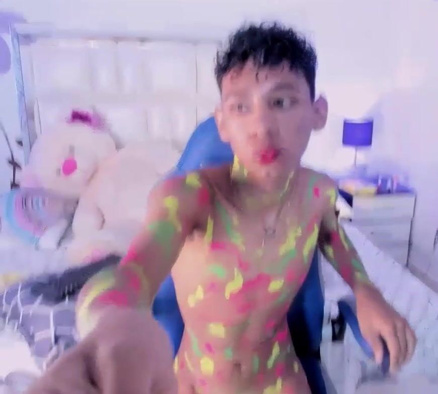 Painted twink guys bareback cock action