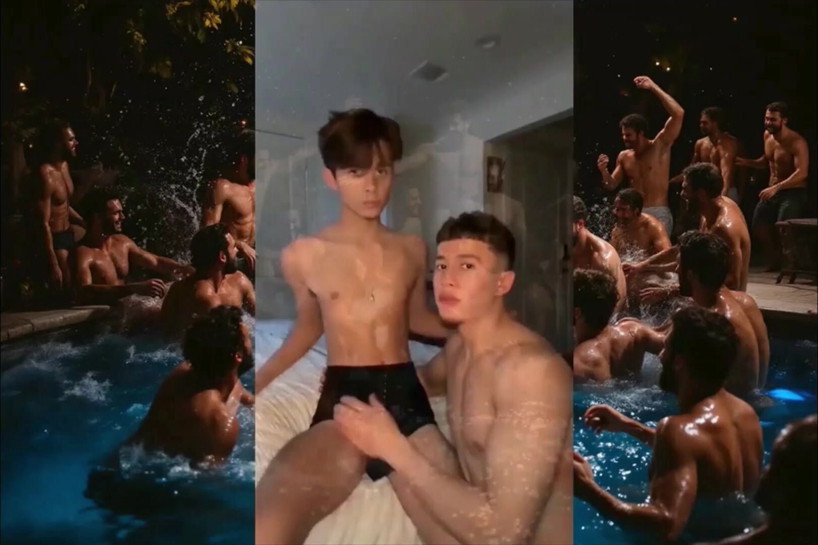 Twinks tarados montam paus de papai na beira da piscina