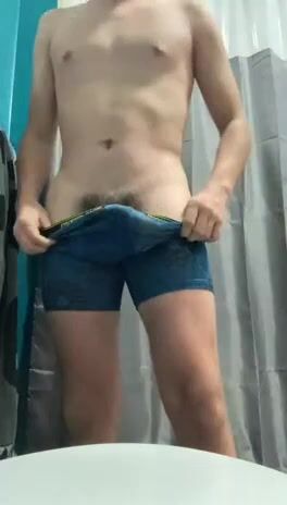 Teen twink premature cum from uncut curved cock