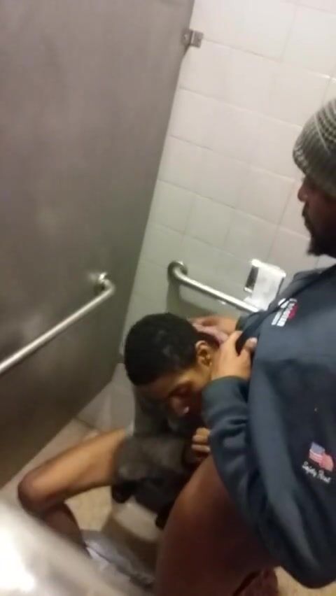 Public bathroom stall blowjob action