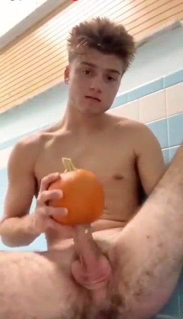 Twink boy solo pumpkin fuck