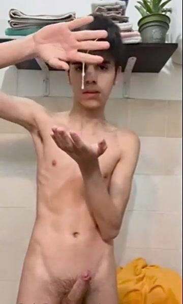 Pretty latino boy wanks and plays with cum