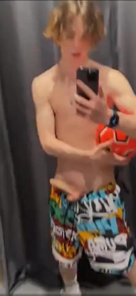 Russian twink strokes cock in dressingroom