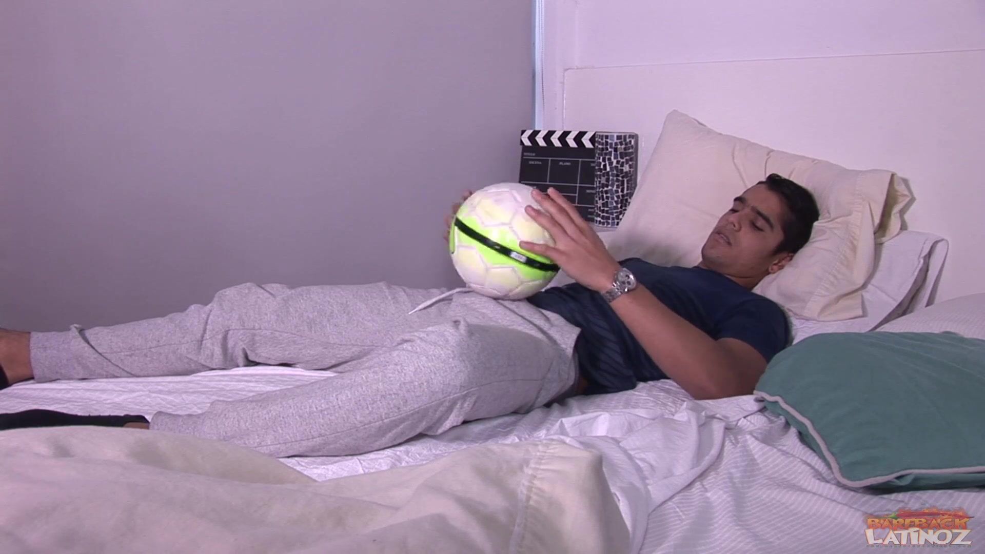Latino twink wanks hard cock before sleep