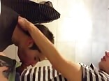 School toilet twink eats daddy muscle bareback cock cum