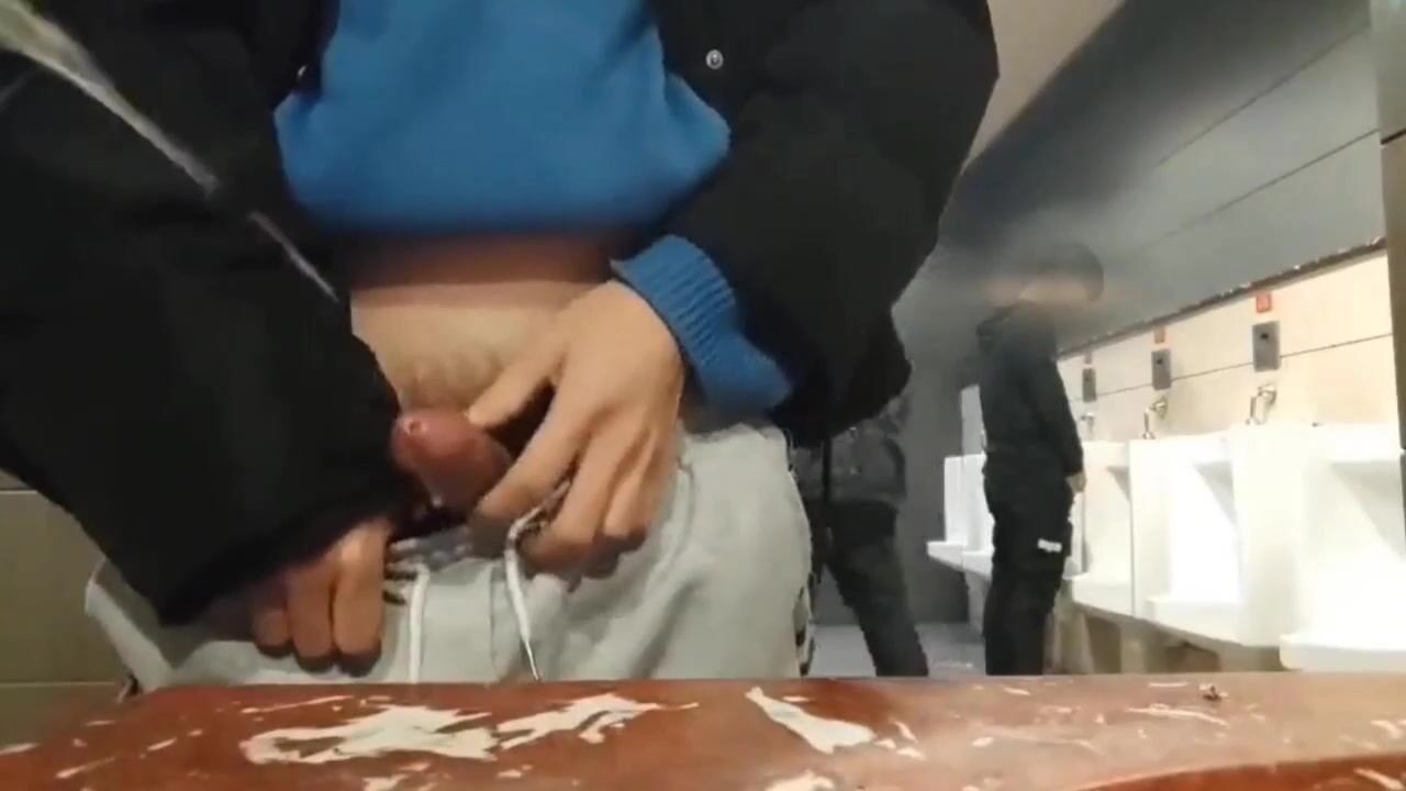 Public toilet boys cumshot action