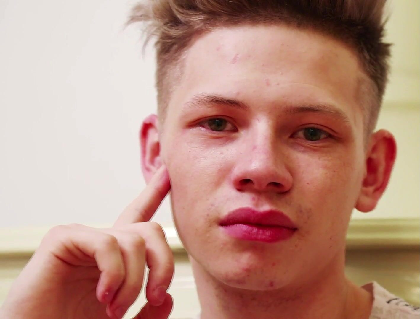 Blond twinks stroke their shaved cocks